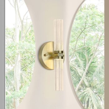 LED nástenné svetlo do kúpeľne Aberdeen, výška 34 cm, mosadzová farba, 2-pl.