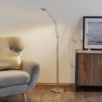 LED stojacia lampa Carl, niklová, nastaviteľná, stmievateľná