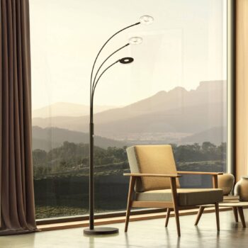 LED stojacia lampa Dent, čierna, 185 cm, kov, CCT, 3 svetlá.