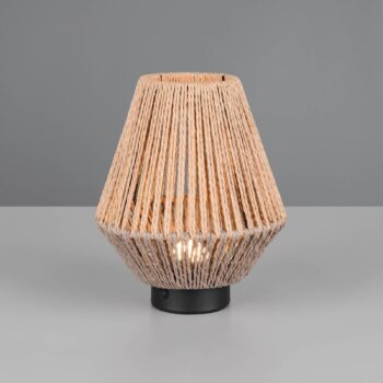 LED stolová lampa Lira, hnedá, papierová priadza, výška 22 cm