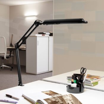 LED stolová lampa MAULatlantic, čierna, výška 38 cm, podstavec s objímkou