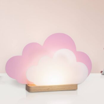 LED stolová lampa Wölkchen, ružová, drevo, 3000 K, stmievateľná