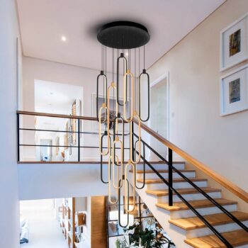 LED závesné svietidlo Colette, 14 svetiel, čierna/ružové zlato, okrúhle