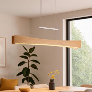 LED závesné svietidlo Peru, dub/nikel, dĺžka 116 cm