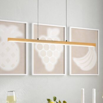 LED závesné svietidlo Shine-Wood, dĺžka 105 cm, dub/čierna CCT