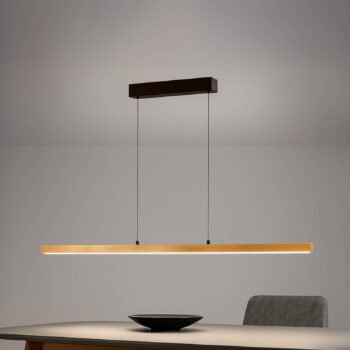 LED závesné svietidlo Shine-Wood, dĺžka 141 cm, dub/čierna CCT