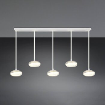 LED závesné svietidlo Tarsia, biela matná, dĺžka 161 cm, sklo, 5-pl.