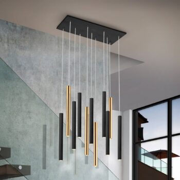 LED závesné svietidlo Varas stmievateľné, 11-pl. svetiel, zlatá/čierna, kov