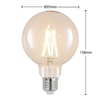 LED žiarovka E27 8W 2700K G95 Globe, vlákno, číra