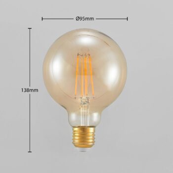 LED žiarovka E27 G95 6,5 W 2 500 K jantárová 3-stupňový stmievač