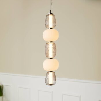 LOOM DESIGN LED závesné svietidlo Pearl 5 sivá/chróm sklo výška 78 cm