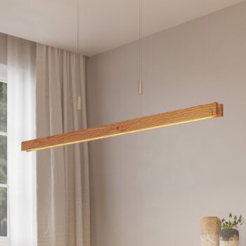 Lindby Alimara LED závesné svietidlo z dreva, drevo, dĺžka 138 cm
