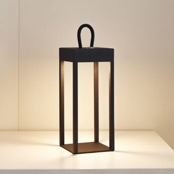 Lindby LED dobíjacia stolná lampa Iruna, čierna, kov, 27 cm, stmiev.