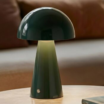 Lindby LED dobíjacia stolná lampa Nevijo, zelená, Ø20 cm, USB, stmievač