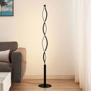 Lindby LED stojacia lampa Welina, čierna, 150 cm, stmievateľná