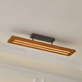 Lindby LED stropné svietidlo Nesaja, čierne, drevo, 98 cm, stmievateľné