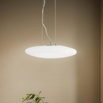 Lindby LED závesné svietidlo Gunda, biele, sklo, Ø 47 cm, stmievateľné