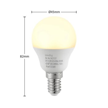 Lindby LED žiarovka, kvapka, E14, 4,5 W, opál, 3000K