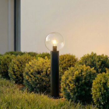 Lindby Podlahová lampa Dangan, čierna/číra, výška 60 cm, sklo