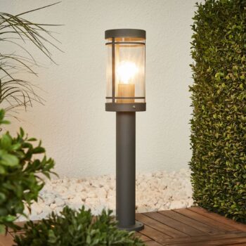 Lindby Stojaca lampa Djori, 50 cm, antracitová, nerezová oceľ, E27