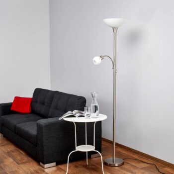 Lindby Stojacia lampa Elaina, lampa na citanie, niklová farba, 180 cm, E27