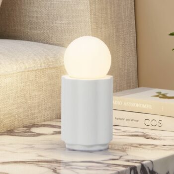 Lindby Stolová lampa Nielson, biela, výška tienidla 8,5 cm, sadra