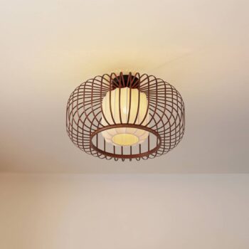 Lindby Stropné svietidlo Davella, Ø 50 cm,  bambus, textil