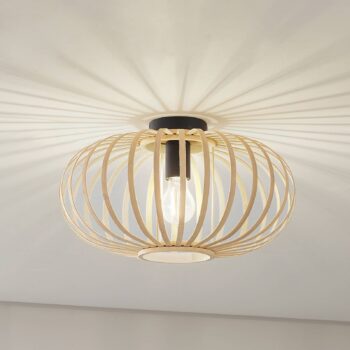 Lindby Stropné svietidlo Lielle, prírodný bambus, Ø 38 cm