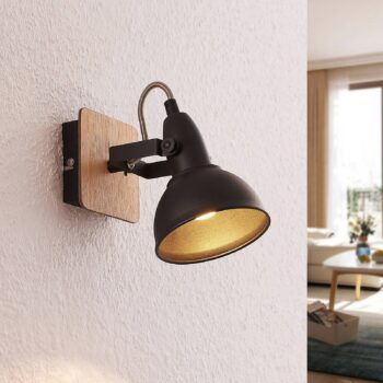 Lindby reflektor Aylis, výška 14 cm, čierny, drevo, E14