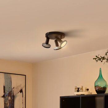 Lindby reflektor Ilda, 3-svetelný, Ø 20 cm, čierny, železo