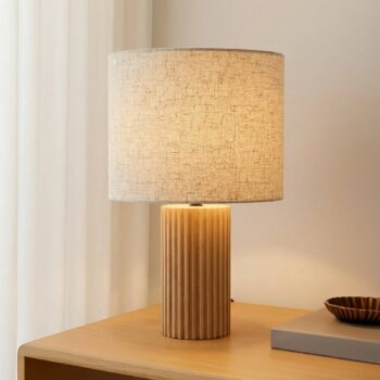 Lindby stolová lampa Kimiko, výška 38 cm, drevo, textil