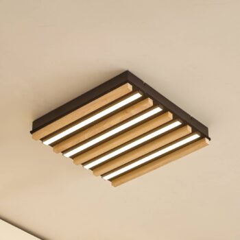 Lindby stropné LED svetlo Firka, biele, drevo, 42 cm, CCT, stmievateľné.