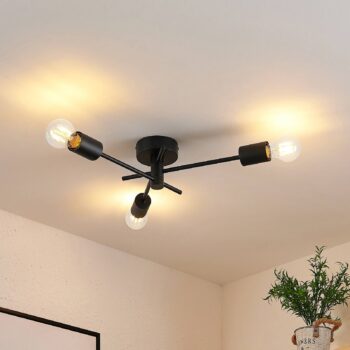 Lindby stropné svietidlo Cerros, 3-pl., čierne, kov