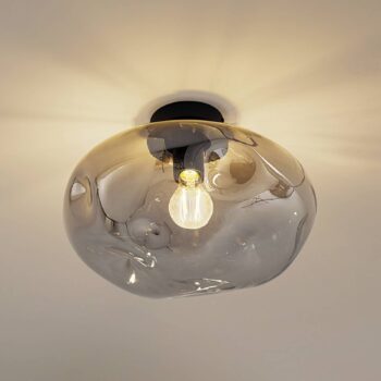 Lindby stropné svietidlo Lelia, dymovo šedá, sklo, Ø 35 cm