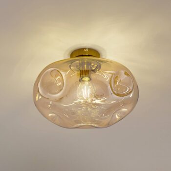 Lindby stropné svietidlo Lelia, jantár, sklo, Ø 35 cm