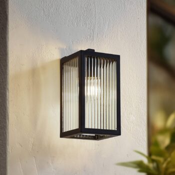 Lindby vonkajšie nástenné svietidlo Bolgar, čierne, kov, sklo, 15 cm