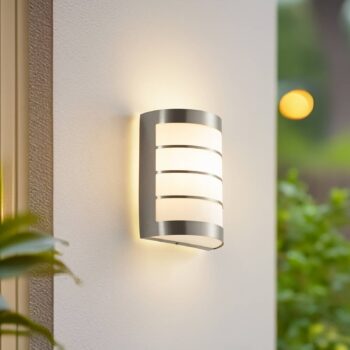 Lindby vonkajšie nástenné svietidlo Noyan, 20 cm, nerezová oceľ, IP44, E27