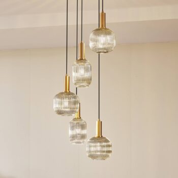 Lindby závesné svietidlo Doroteo, 5-pl., sivá, sklo