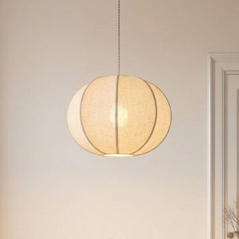 Lindby závesné svietidlo Elfie, Ø 47 cm, béžová, ľan, E27