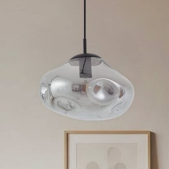 Lindby závesné svietidlo Lelia, dymovo šedá, sklo, Ø 35 cm