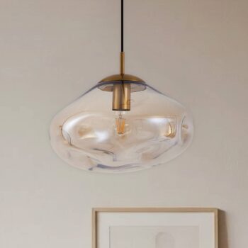 Lindby závesné svietidlo Lelia, jantár, sklo, Ø 35 cm