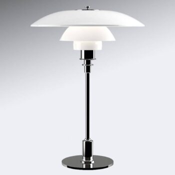 Louis Poulsen stolová lampa PH 3 1/2-2 1/2, chróm/biela, 47 cm
