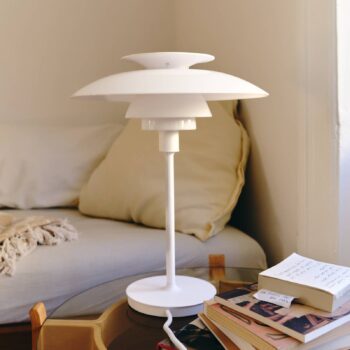 Louis Poulsen stolová lampa PH80, opálovo biela, výška 40 cm, E14