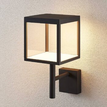 Lucande LED nástenné svietidlo Cube, antracit, sklo, 37 cm, IP54