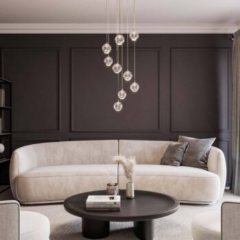 Lucande LED závesné svietidlo Hayley, Ø 40 cm, 9-pl., chróm, sklo