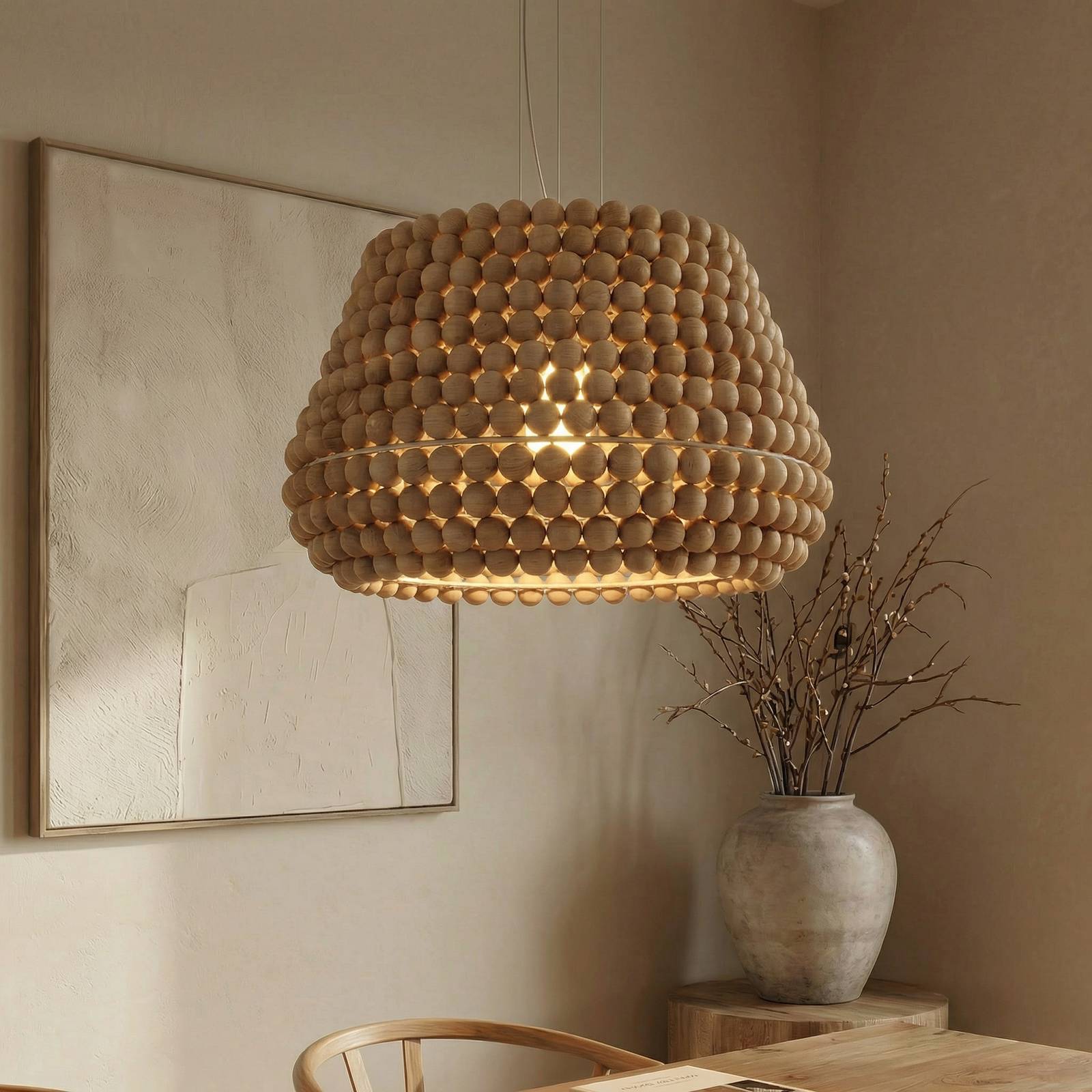 Lucande Závesné svietidlo Melori, drevo, prírodná farba, Ø 51 cm, E27 Lucande Závesné svietidlo Melori, drevo, prírodná farba, Ø 51 cm, E27