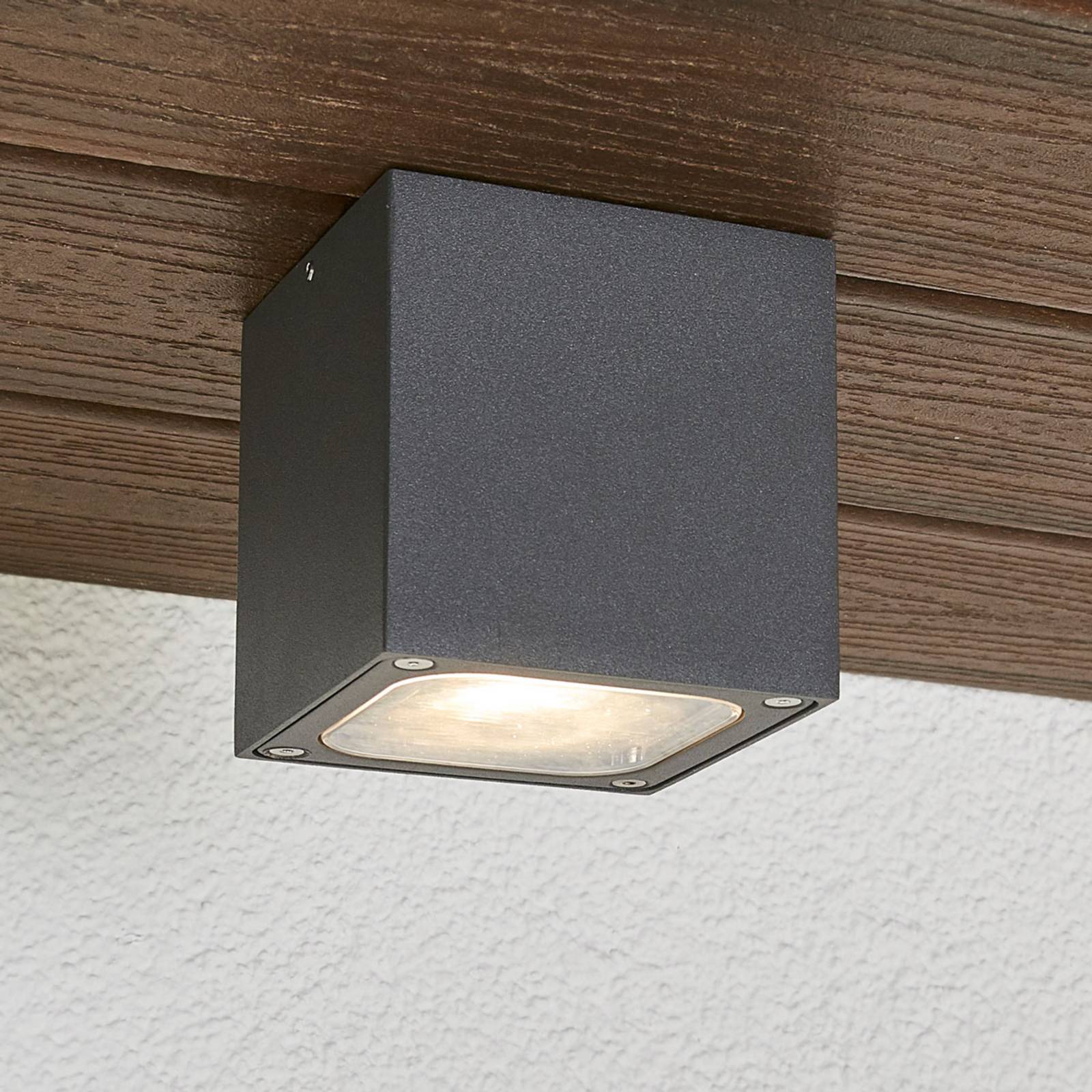 Lucande stropné LED svetlo Tanea, 10x10 cm, tmavošedá, IP54 Lucande stropné LED svetlo Tanea, 10x10 cm, tmavošedá, IP54