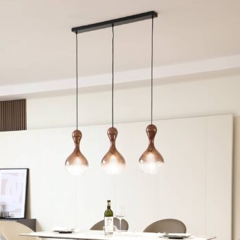 Lucande závesné svietidlo Lyrisa, 3 svetlá, medená farba, sklo, 22 cm