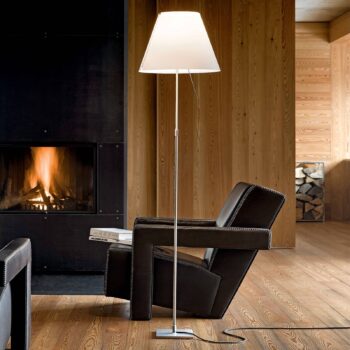 Luceplan Costanza stojaca lampa D13t, hliník/biela