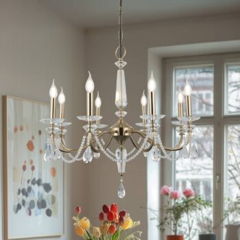 Luster Adone, okrúhly, 8 svetiel, mosadz, krištáľové sklo